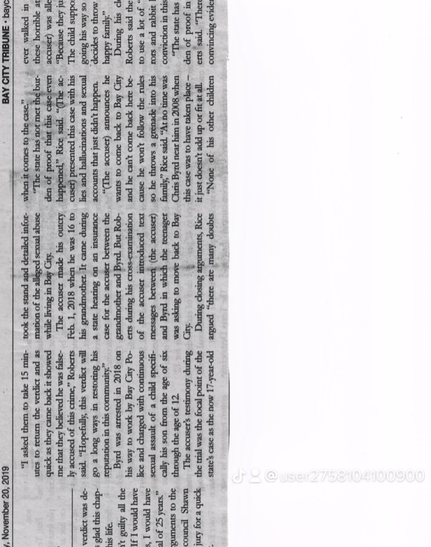 Bay City Tribune continuation quoting Shawn Roberts