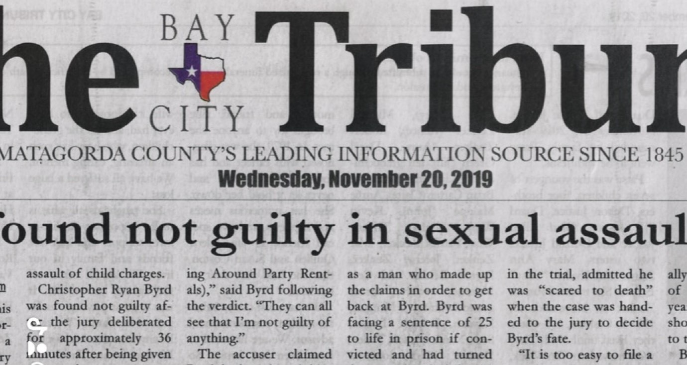 Bay City Tribune, November 20, 2019, not guilty verdict